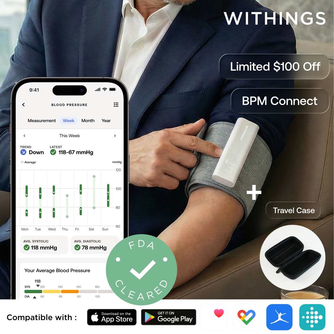 Withings BPM Connect | Portable Wi-Fi Blood Pressure Monitor